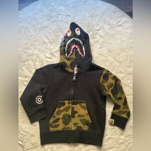 Bape Kids Black & Camo Shark Zip Hoodie